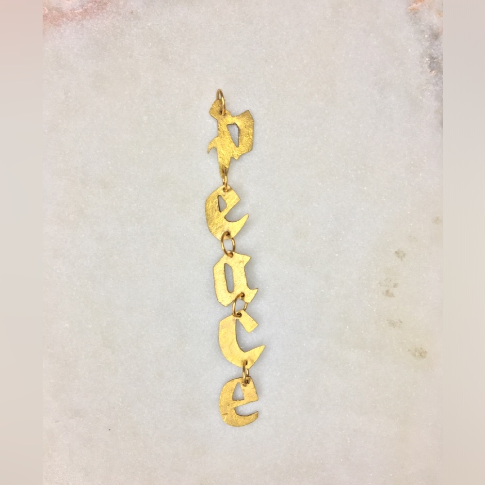 Gold Peace Necklace, handcrafted peace gold tone pendant w/24k gold plated chain - Picture 8 of 15